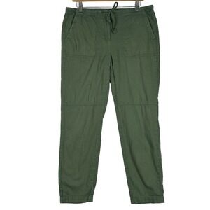Eileen Fisher Organic Cotton Pants Womens S Green Elastic Waist Pull On Crop